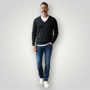 Kenneth‎ Roberts Platinum Silk Blend Sweater Mens XL Navy V-Neck Pullover Preppy